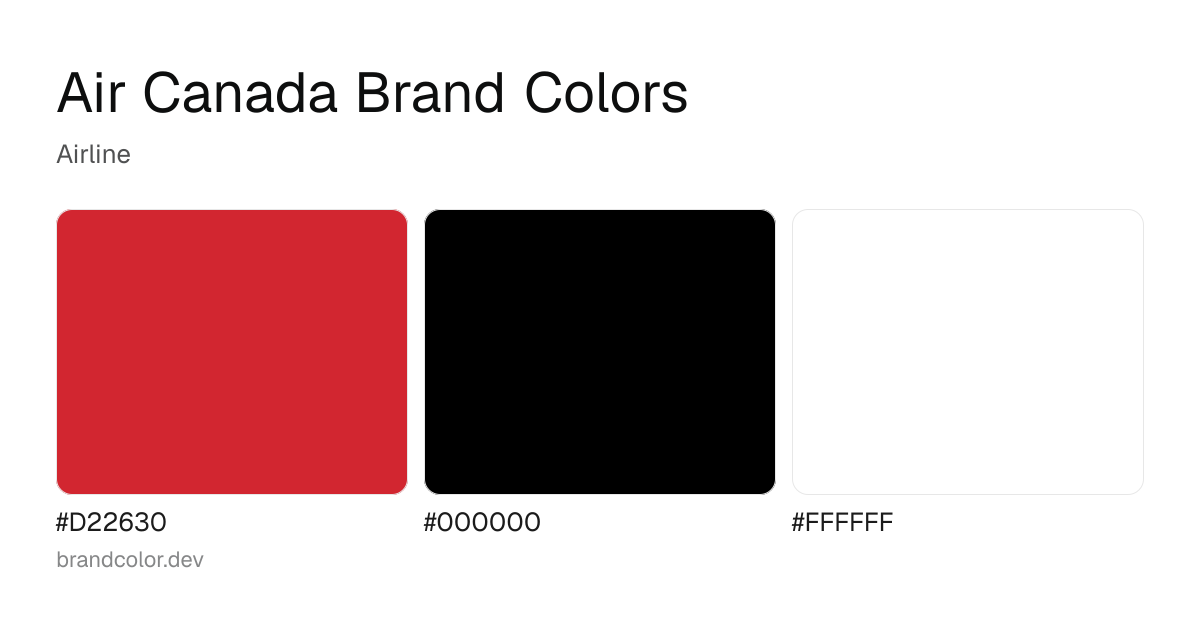 Air Canada brand color palette with hex codes: #D22630, #000000, #FFFFFF