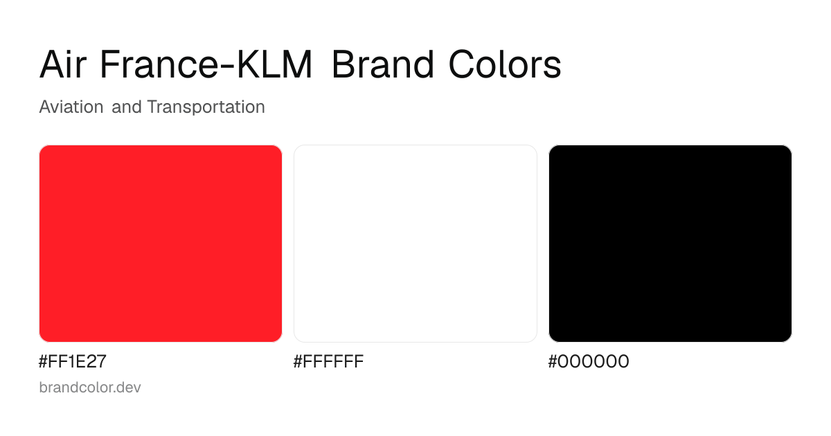 Air France-KLM brand color palette with hex codes: #FF1E27, #FFFFFF, #000000