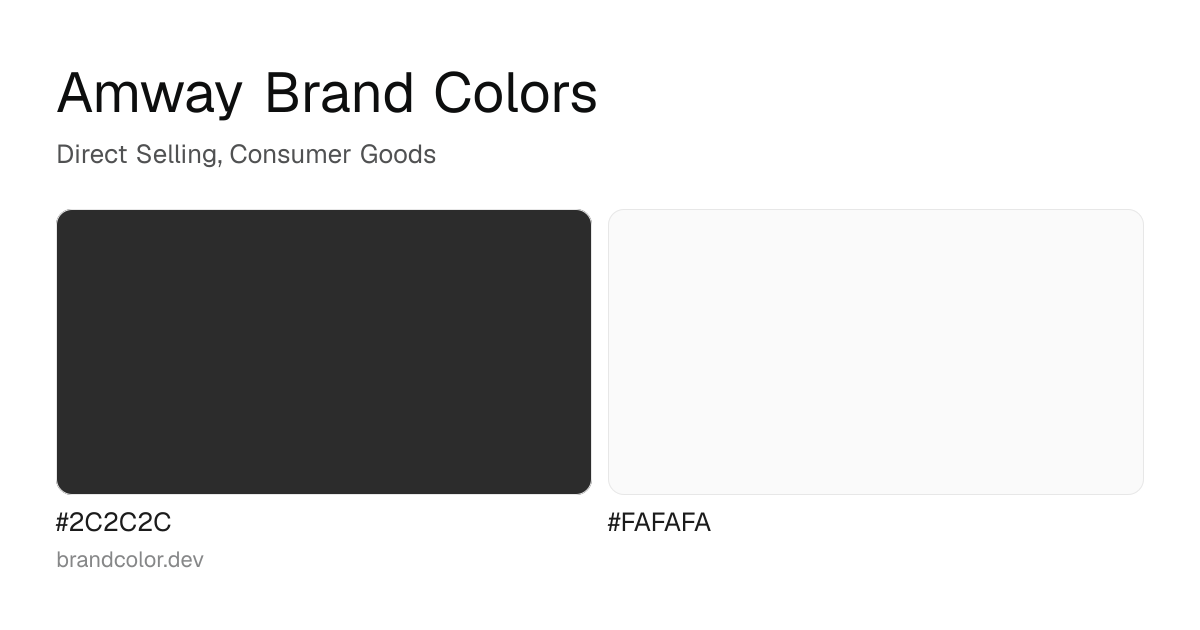 Amway brand color palette with hex codes: #2C2C2C, #FAFAFA