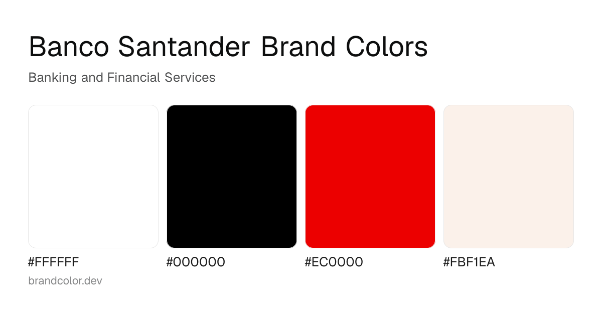 Banco Santander brand color palette with hex codes: #FFFFFF, #000000, #EC0000, #FBF1EA