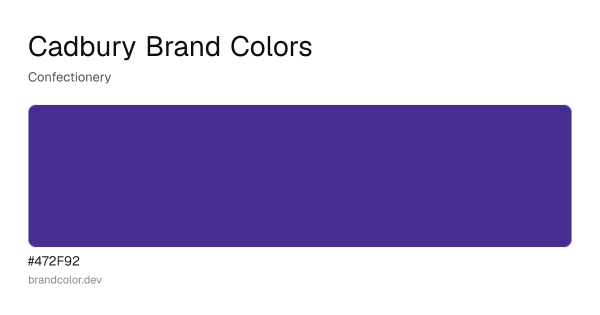 Cadbury brand color palette with hex codes: #472F92