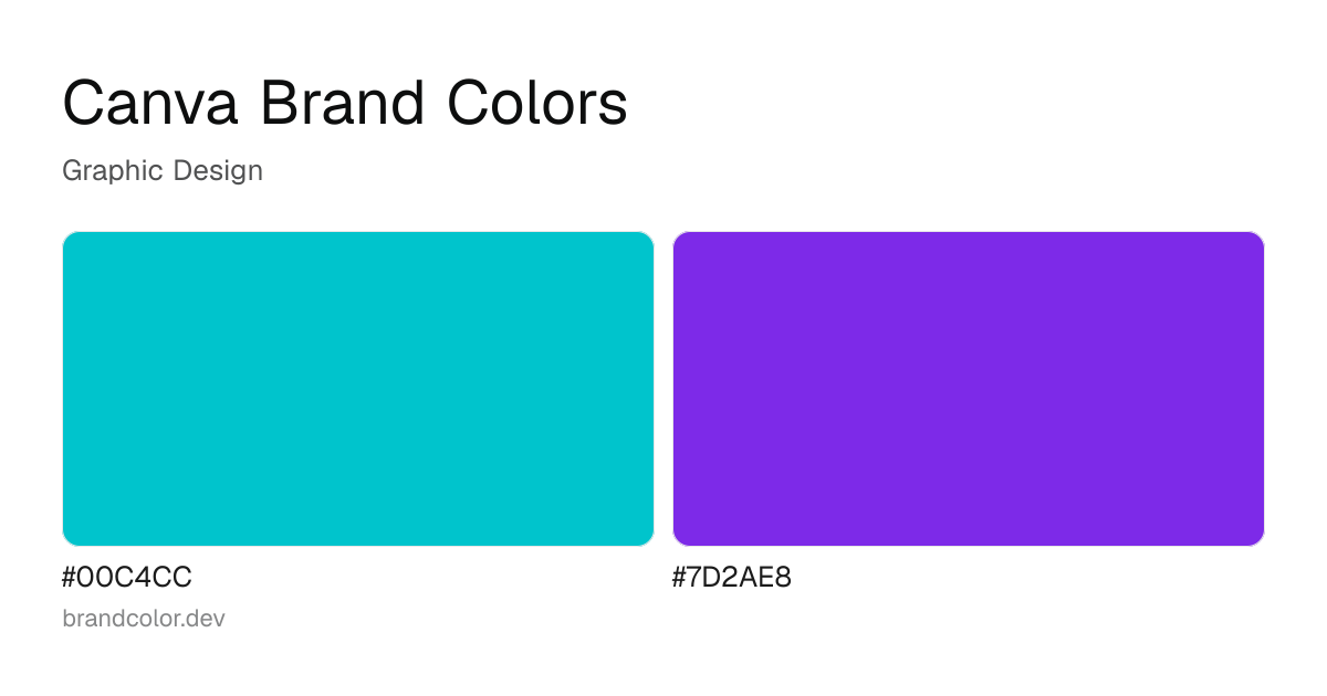 Canva brand color palette with hex codes: #00C4CC, #7D2AE8