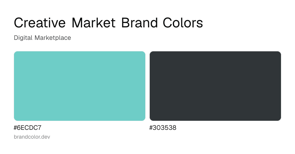 Creative Market brand color palette with hex codes: #6ECDC7, #303538