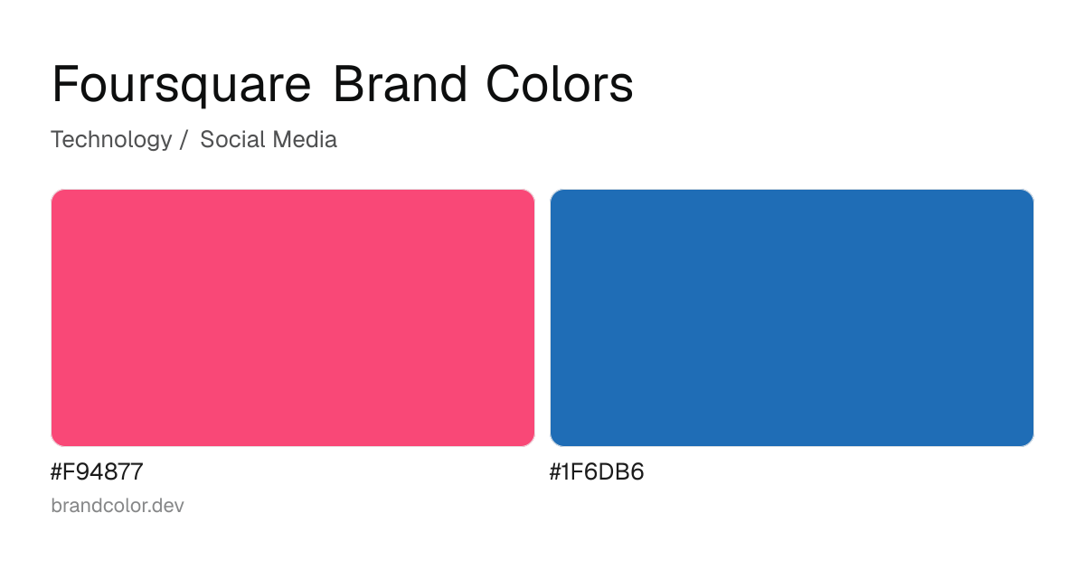 Foursquare brand color palette with hex codes: #F94877, #1F6DB6