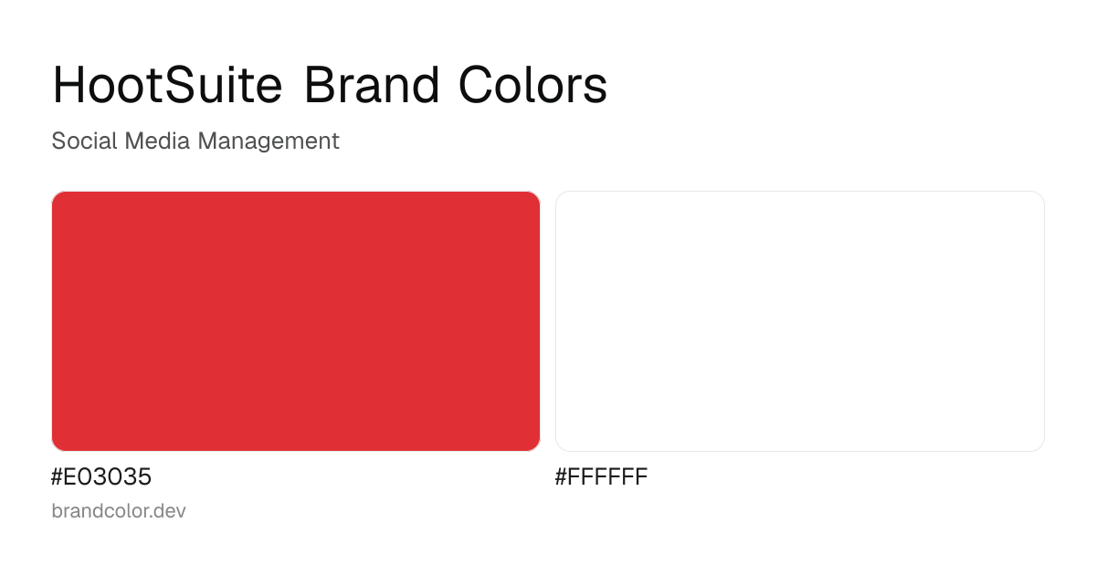 HootSuite brand color palette with hex codes: #E03035, #FFFFFF