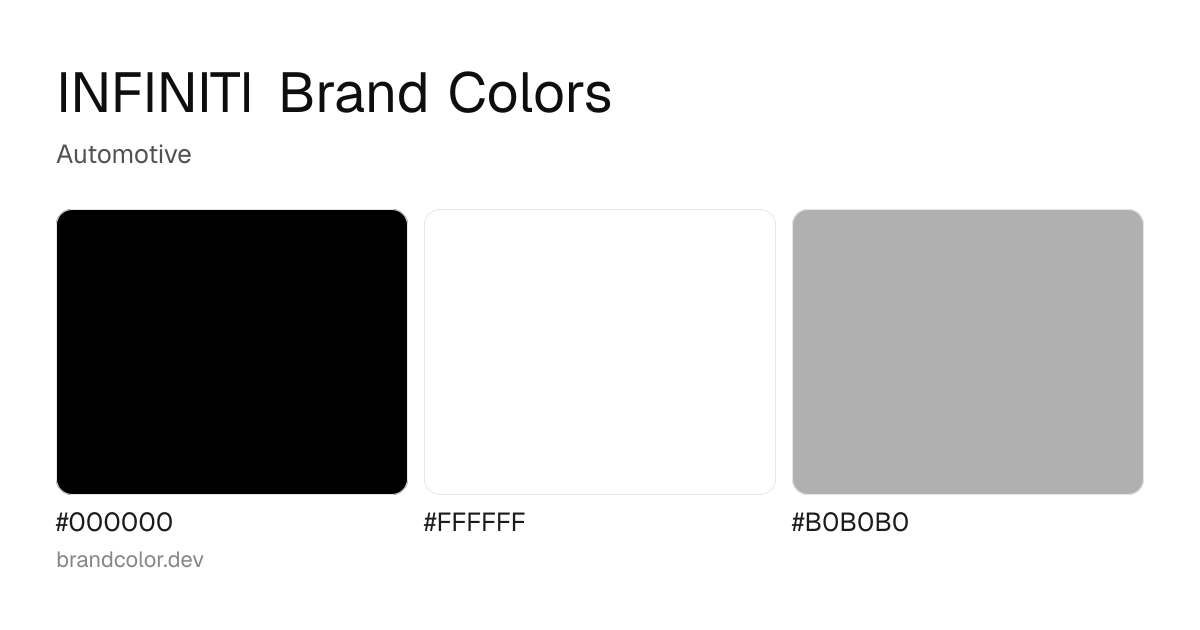 INFINITI brand color palette with hex codes: #000000, #FFFFFF, #B0B0B0