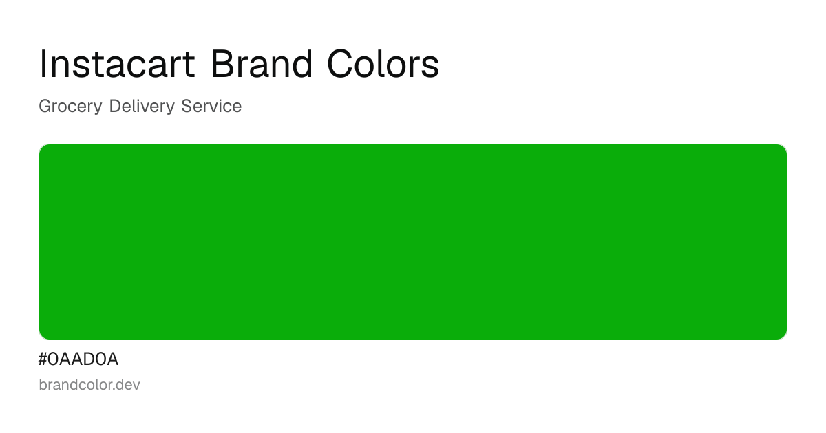 Instacart brand color palette with hex codes: #0AAD0A