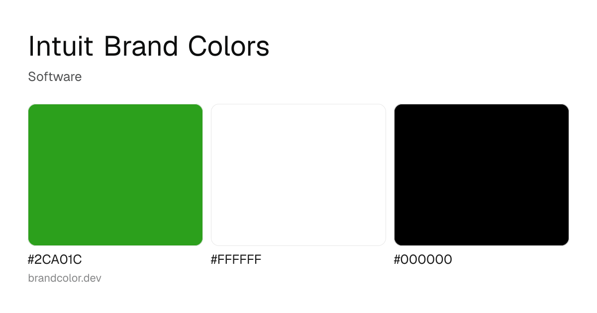Intuit brand color palette with hex codes: #2CA01C, #FFFFFF, #000000