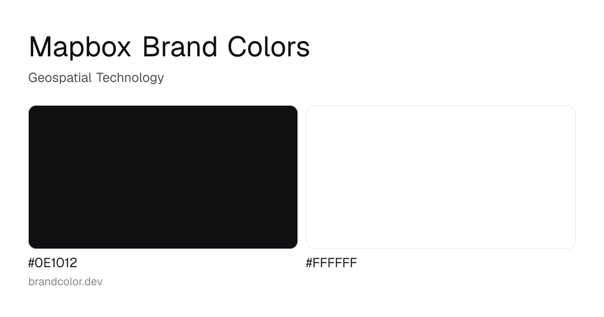 Mapbox brand color palette with hex codes: #0E1012, #FFFFFF