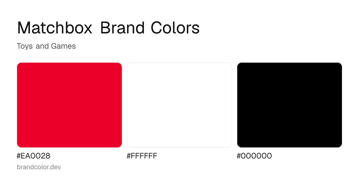 Matchbox brand color palette with hex codes: #EA0028, #FFFFFF, #000000