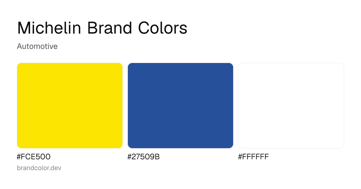 Michelin brand color palette with hex codes: #FCE500, #27509B, #FFFFFF