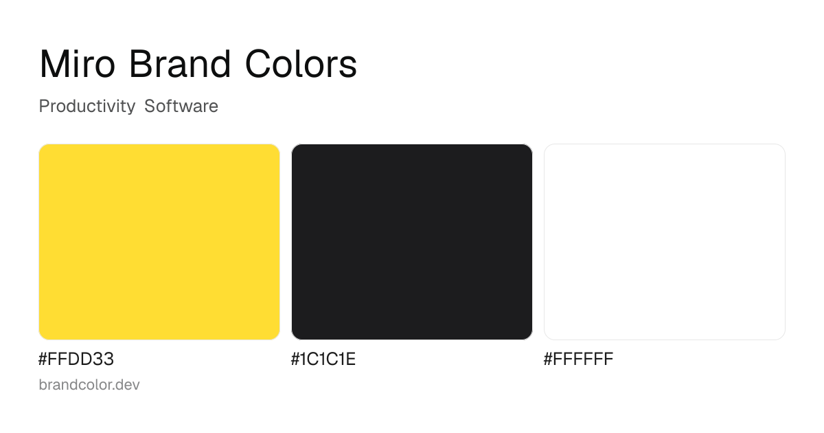 Miro brand color palette with hex codes: #FFDD33, #1C1C1E, #FFFFFF