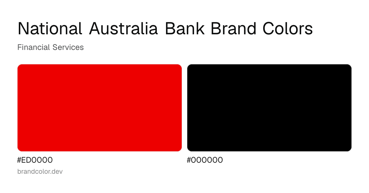 National Australia Bank brand color palette with hex codes: #ED0000, #000000
