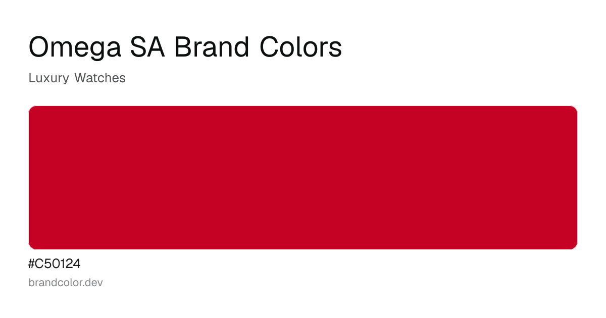 Omega SA brand color palette with hex codes: #C50124