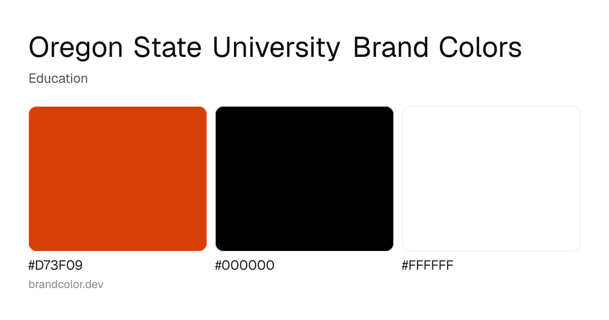 Oregon State University brand color palette with hex codes: #D73F09, #000000, #FFFFFF