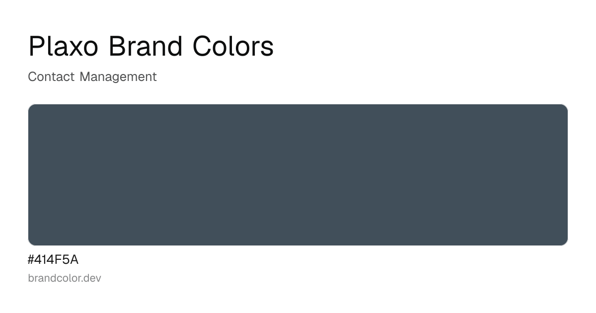 Plaxo brand color palette with hex codes: #414F5A