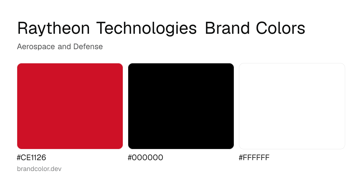 Raytheon Technologies brand color palette with hex codes: #CE1126, #000000, #FFFFFF