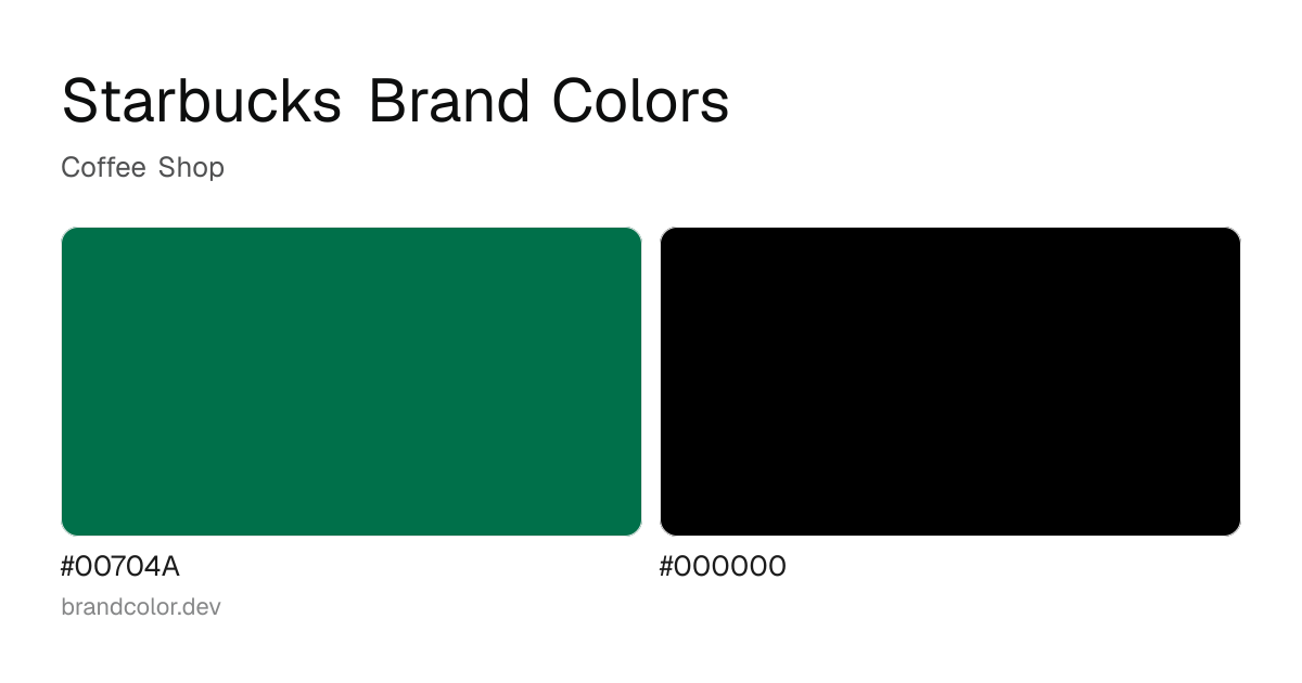 Starbucks brand color palette with hex codes: #00704A, #000000