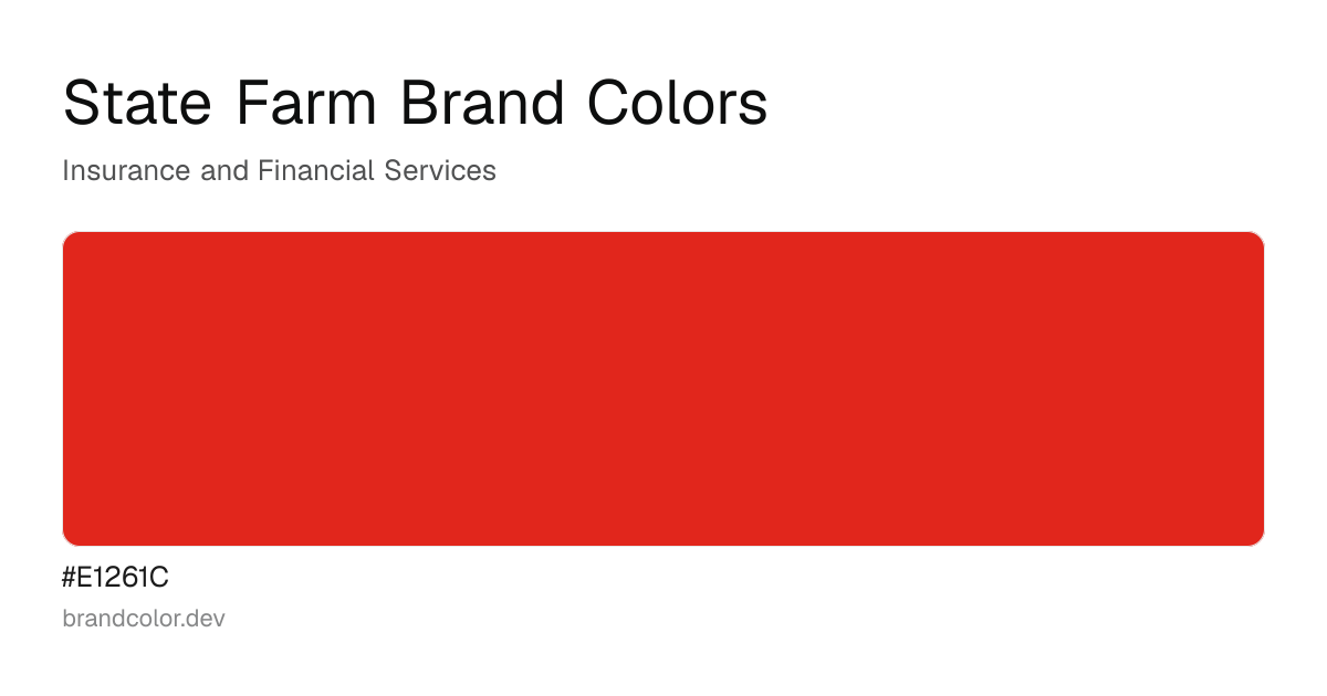 State Farm brand color palette with hex codes: #E1261C