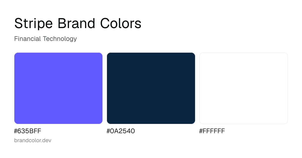 Stripe brand color palette with hex codes: #635BFF, #0A2540, #FFFFFF