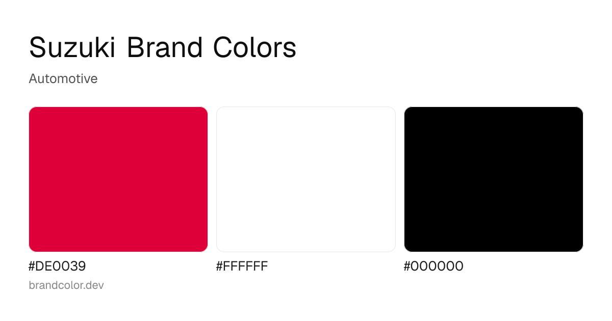 Suzuki brand color palette with hex codes: #DE0039, #FFFFFF, #000000