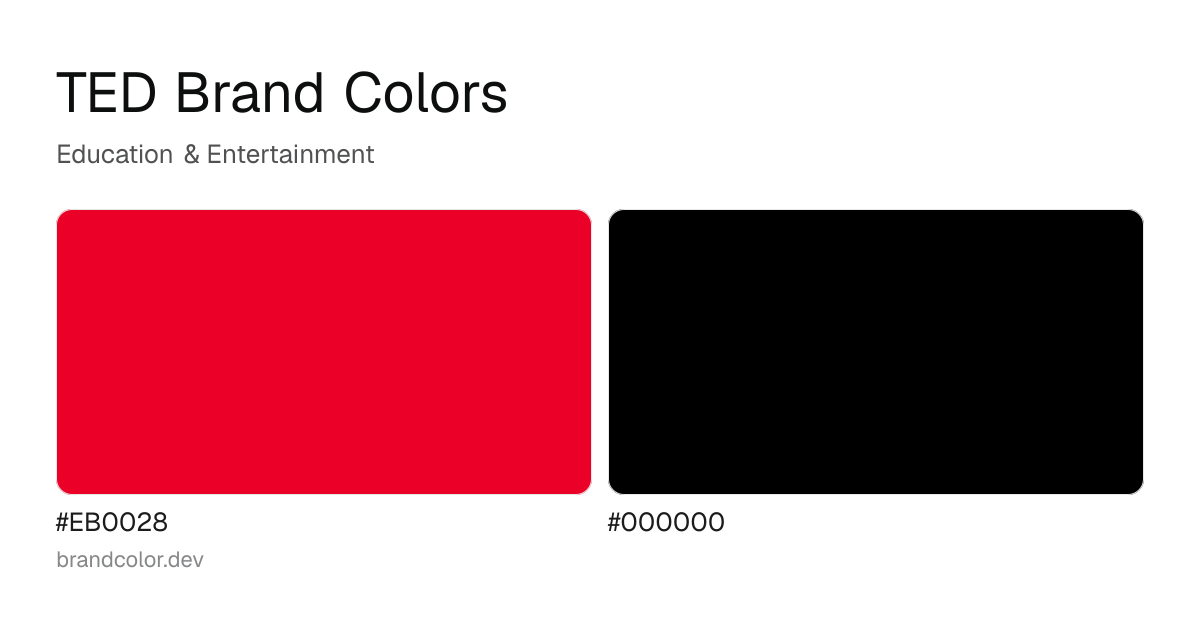 TED brand color palette with hex codes: #EB0028, #000000