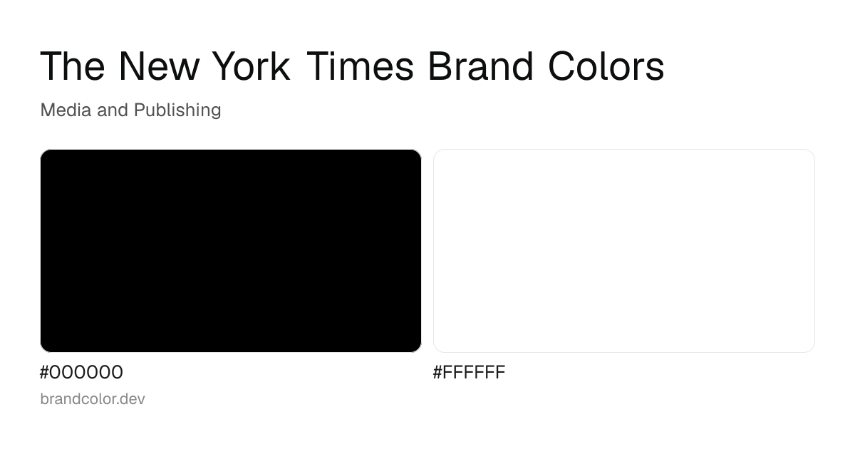 The New York Times brand color palette with hex codes: #000000, #FFFFFF
