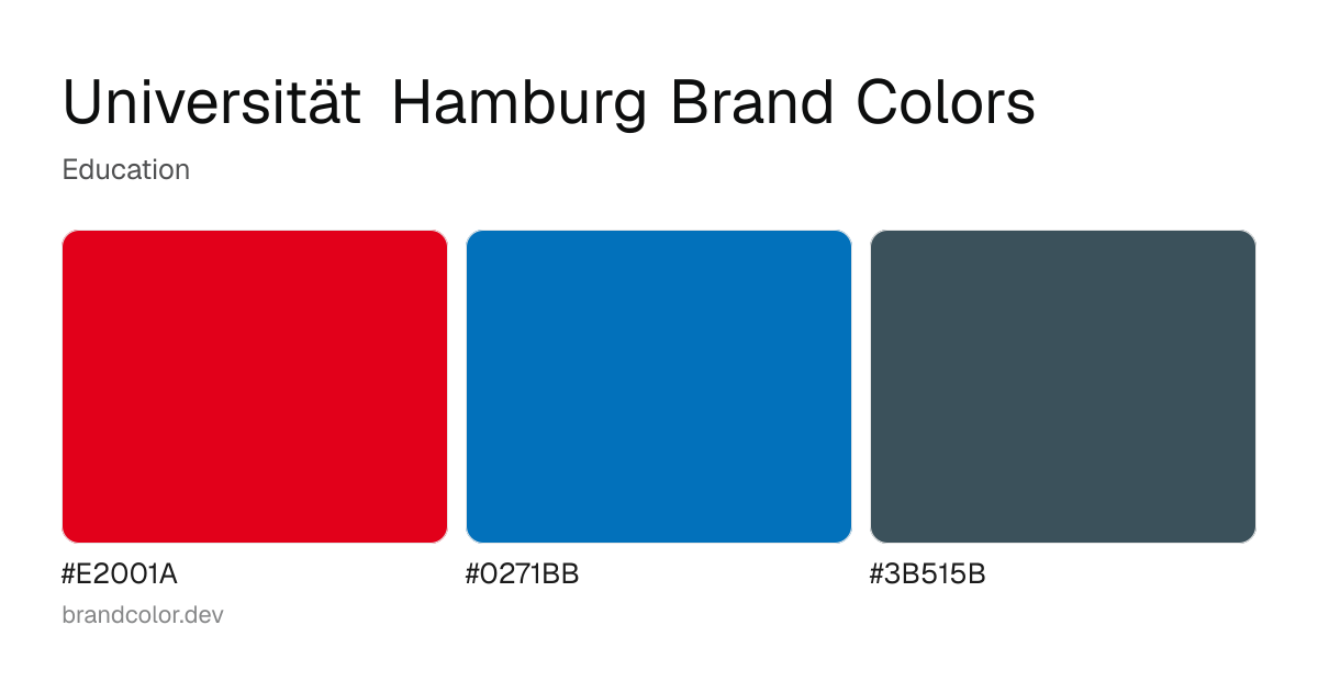 Universität Hamburg brand color palette with hex codes: #E2001A, #0271BB, #3B515B
