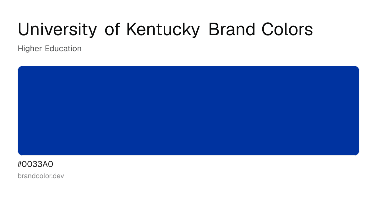 University of Kentucky brand color palette with hex codes: #0033A0