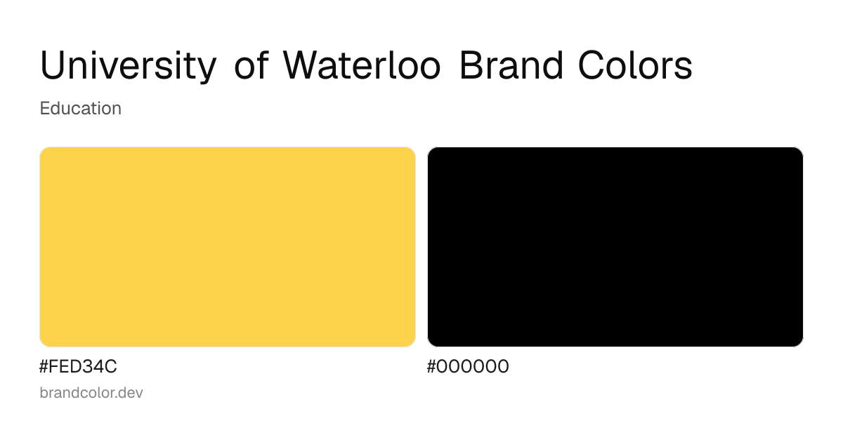 University of Waterloo brand color palette with hex codes: #FED34C, #000000