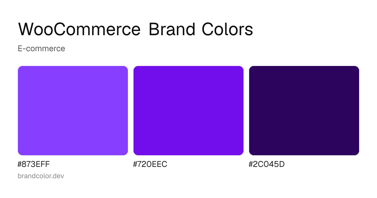 WooCommerce brand color palette with hex codes: #873EFF, #720EEC, #2C045D