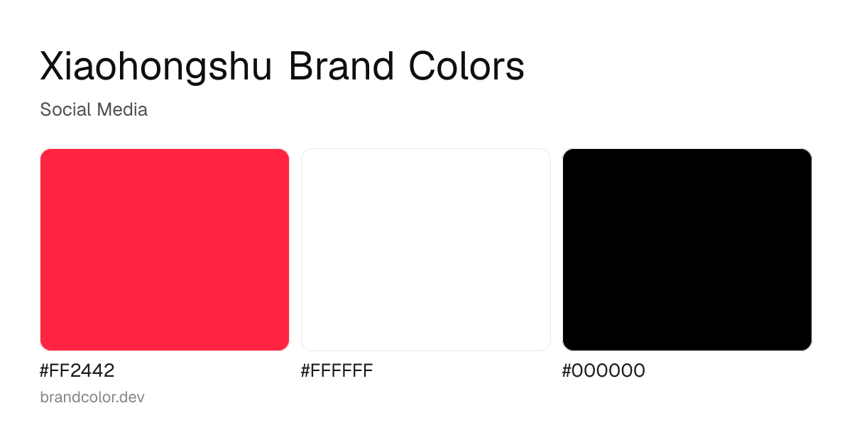 Xiaohongshu brand color palette with hex codes: #FF2442, #FFFFFF, #000000